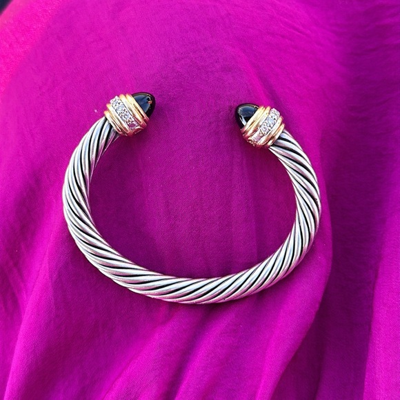 David Yurman cable cuff  with cabochon onyx and diamonds see below for sizing. - Picture 2 of 7